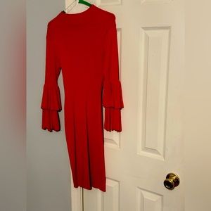 Red knit mini dress.